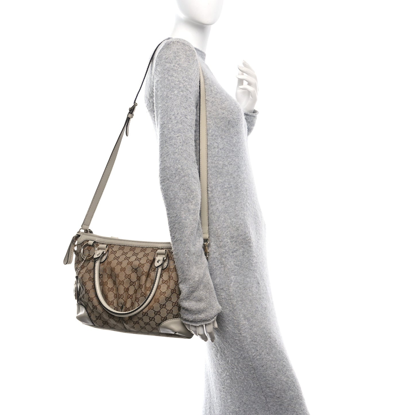 Monogram Margaux Calfskin Medium Sukey Top Handle Bag Beige Ebony Mystic White