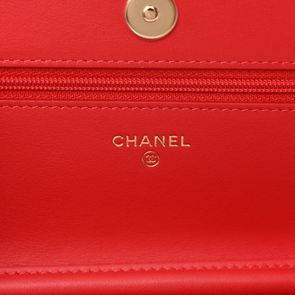 Chanel Caviar Quilted CC Filigree Wallet On Chain WOC Red 6 of 11