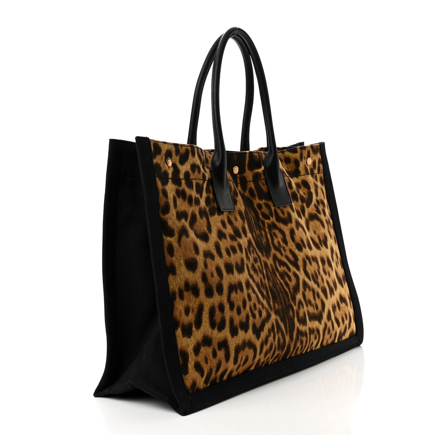 Saint Laurent Canvas Calfskin Leopard Print Rive Gauche Noe Tote Natural Black 3 of 10