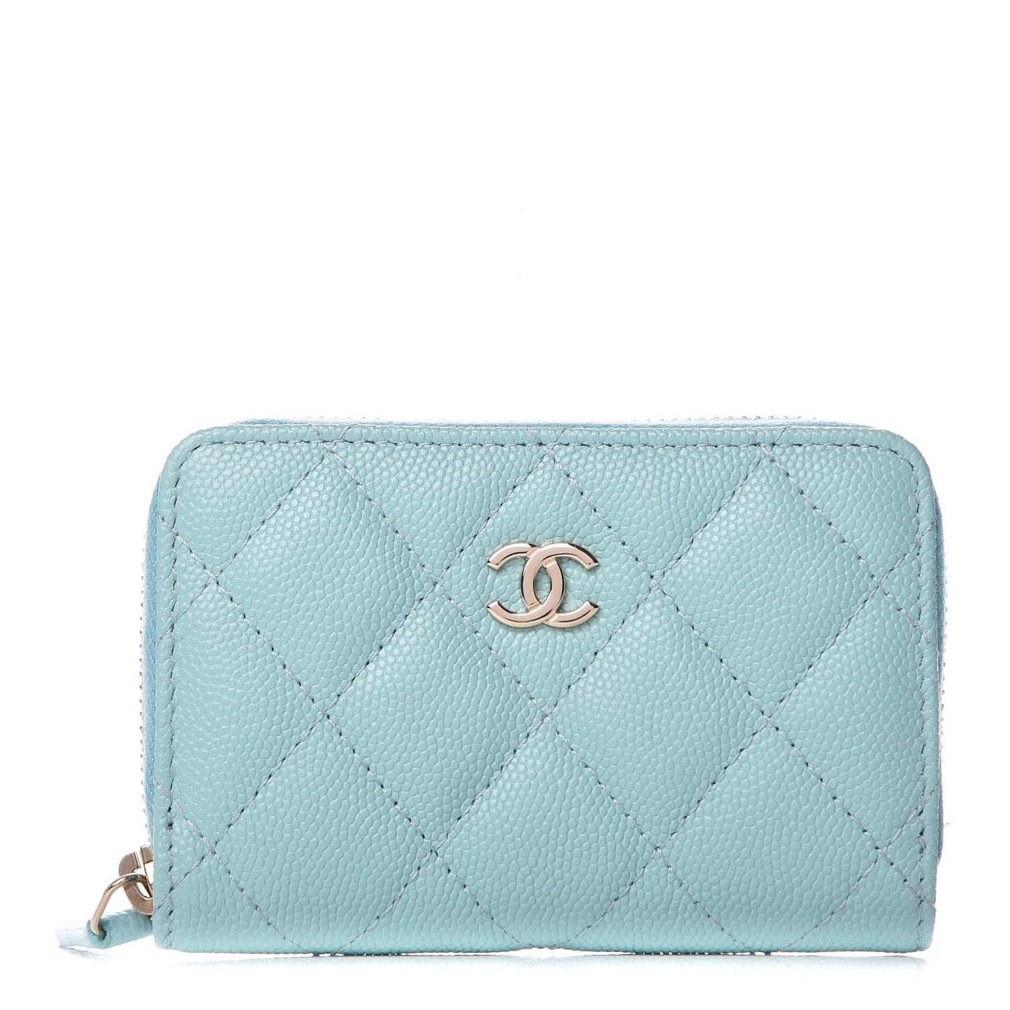 Caviar Quilted Zip Coin Purse Light Blue
