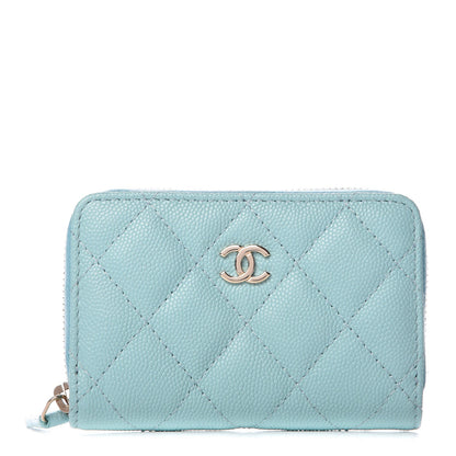 Chanel Caviar Quilted Zip Coin Purse Light Blue 1 of 8