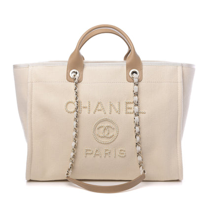 Chanel Canvas Pearl Large Deauville Tote Ecru Beige 1 of 10