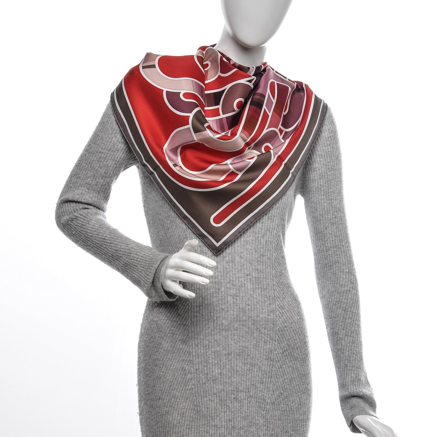 Hermes Silk Melodie Chromatique 90 Rouge Etoupe Rose Antique 2 of 9