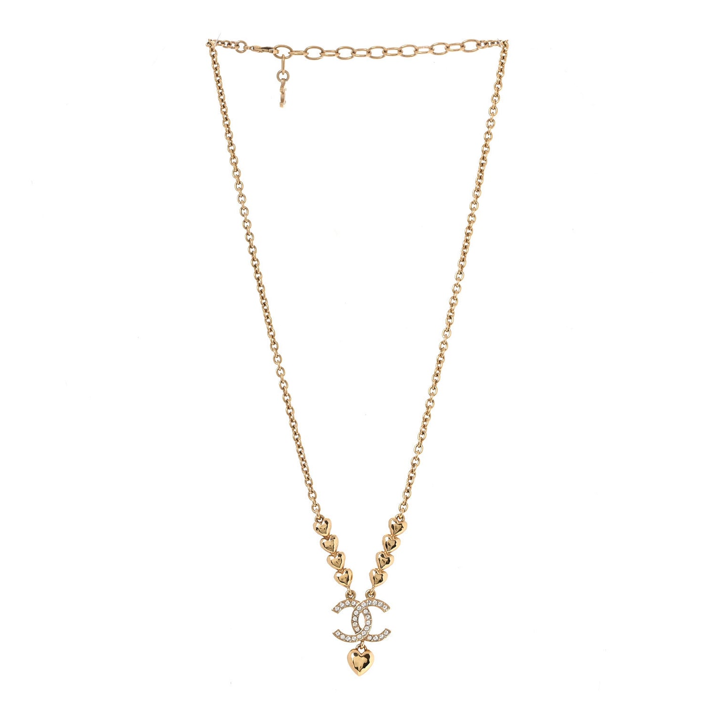 Crystal CC Heart Link Pendant Necklace Gold