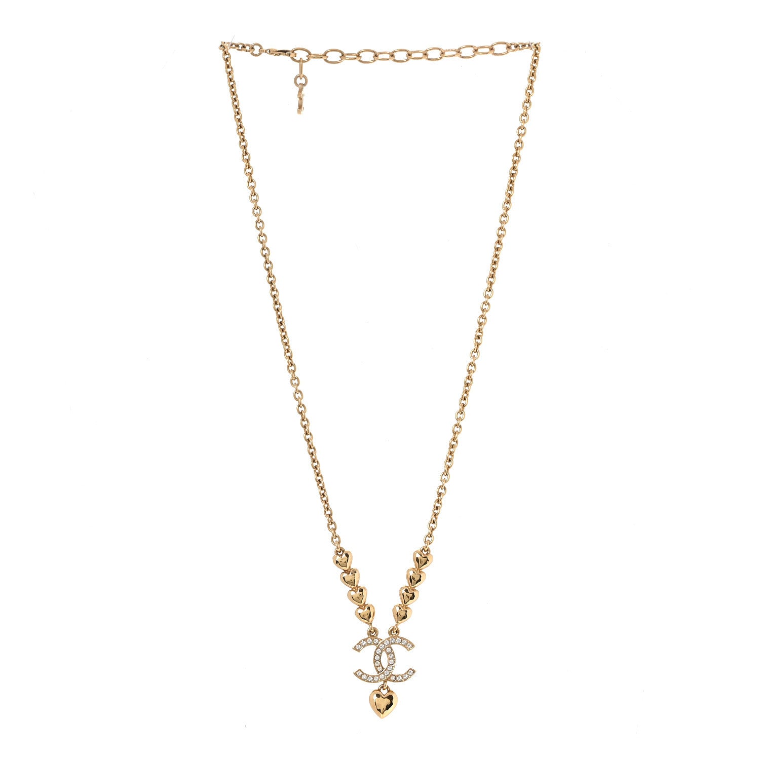 Chanel Crystal CC Heart Link Pendant Necklace Gold 3 of 4