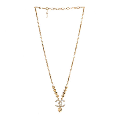 Chanel Crystal CC Heart Link Pendant Necklace Gold 3 of 4