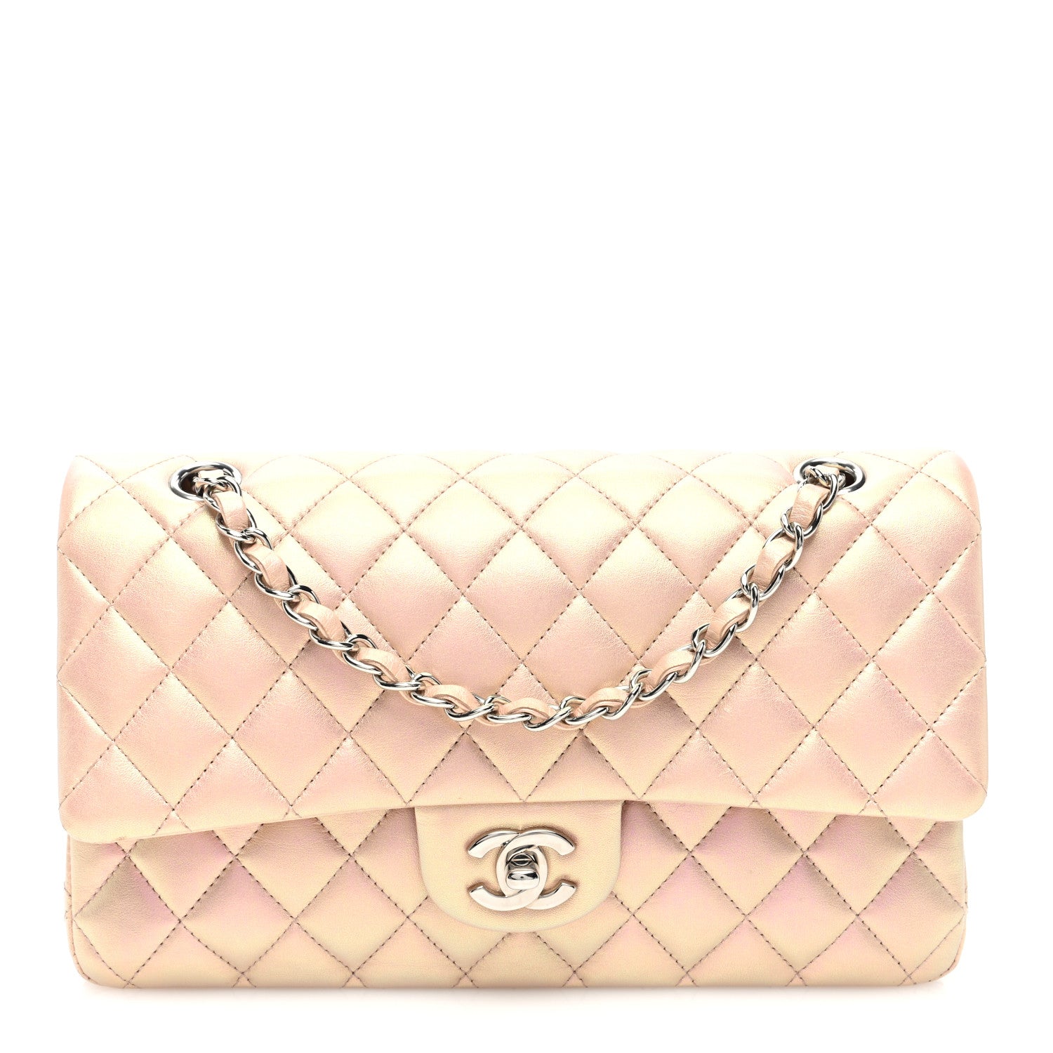 Chanel Iridescent Calfskin Quilted Medium Double Flap Pink 1 of 10
