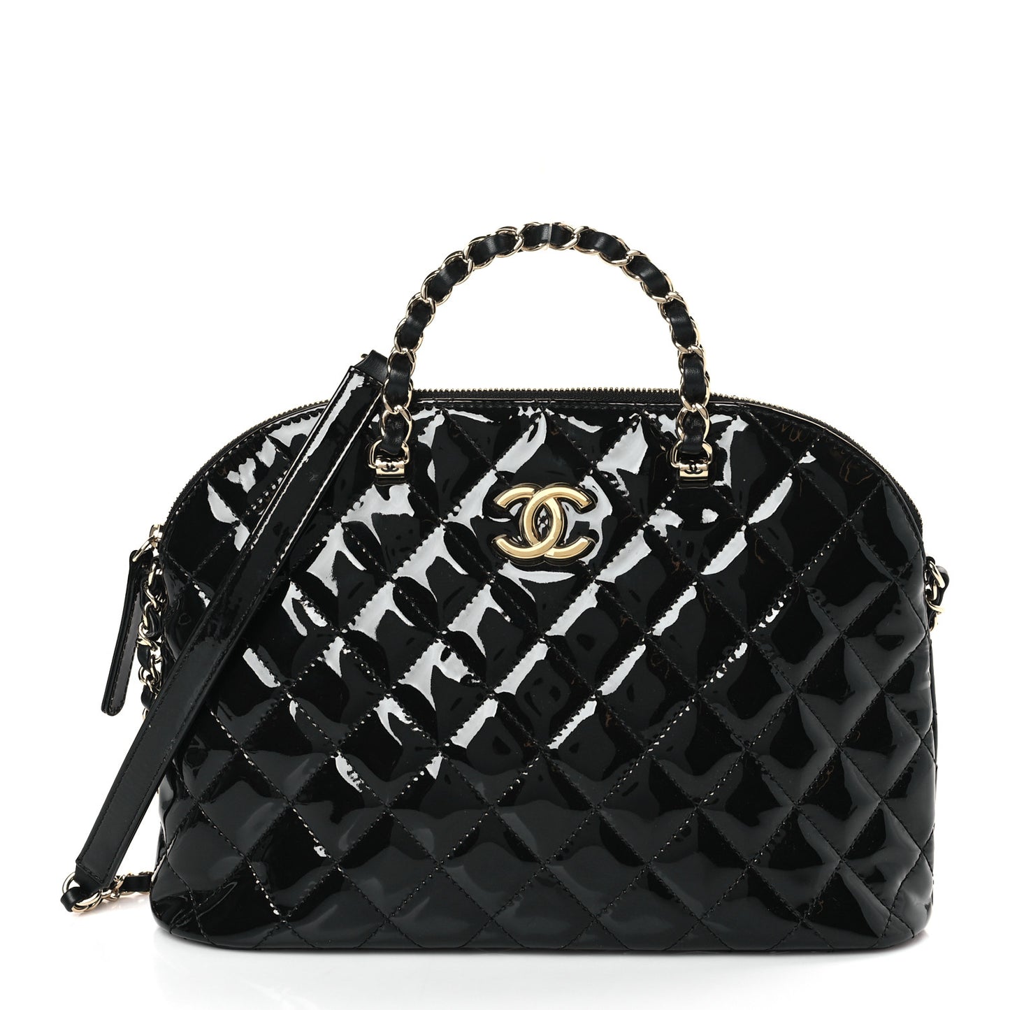Patent Quilted Shiny Coco Small Shopping Bag Black