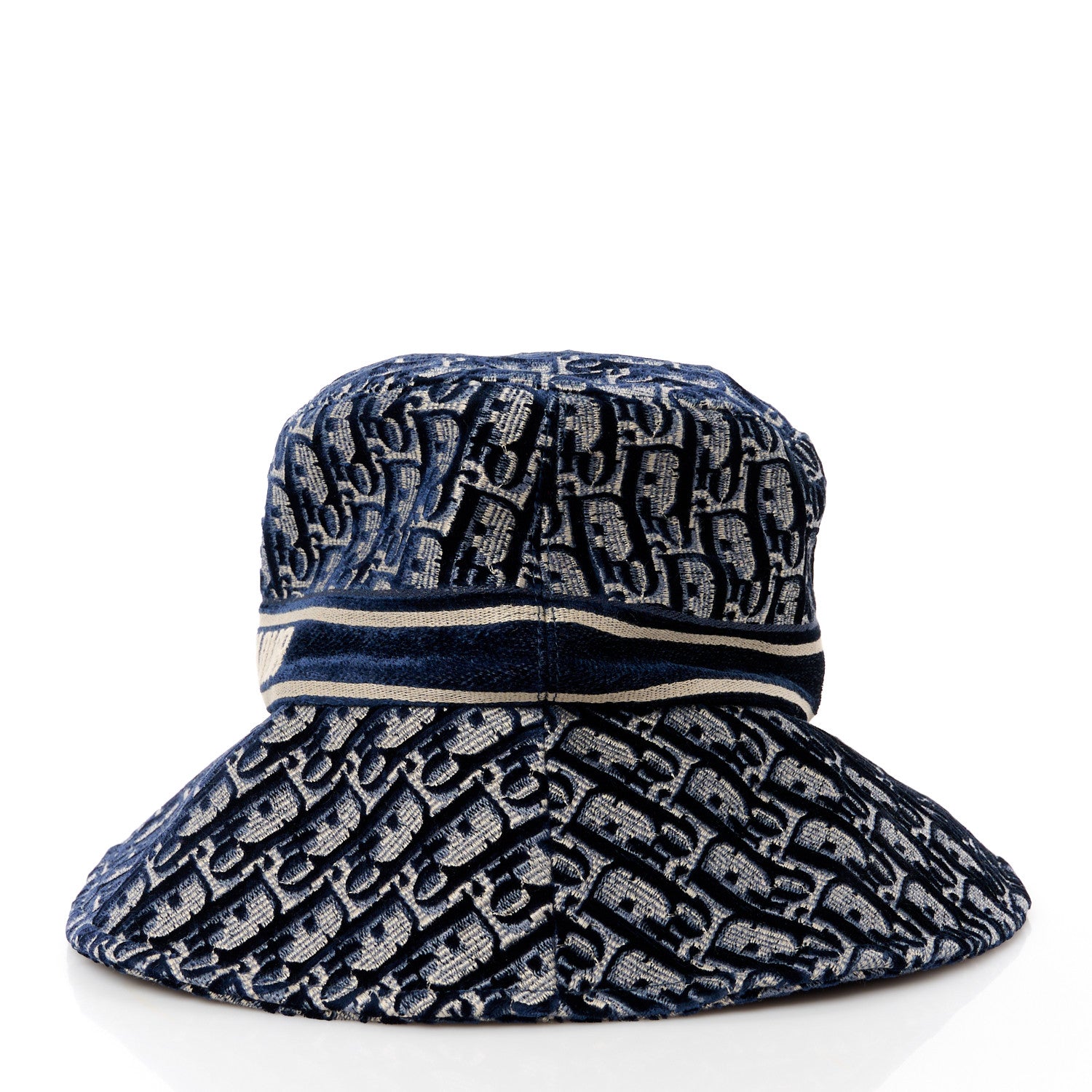 Christian Dior Velvet Oblique Large Brim Bucket Hat 57 Bleu Marine 4 of 9