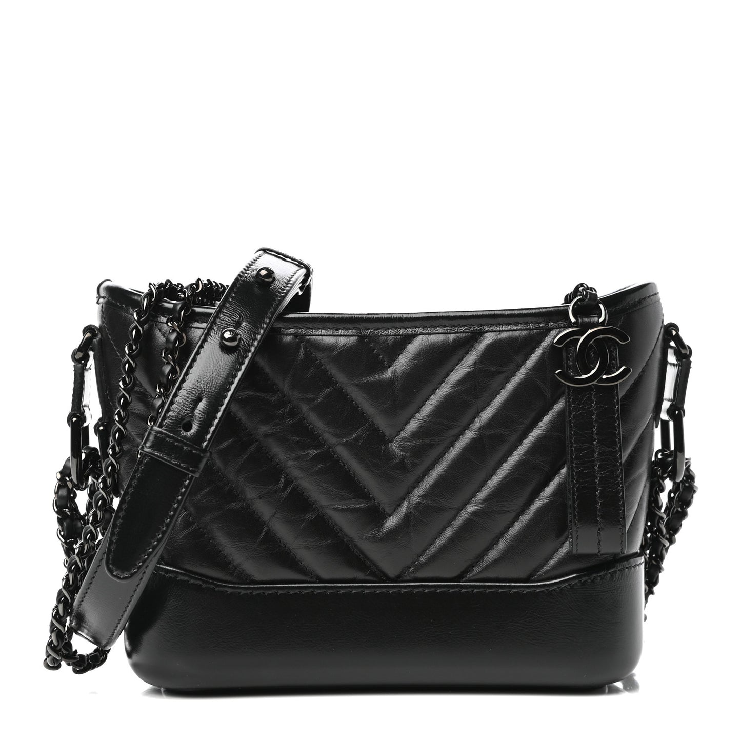 Aged Calfskin Chevron Quilted Small Gabrielle Hobo So Black