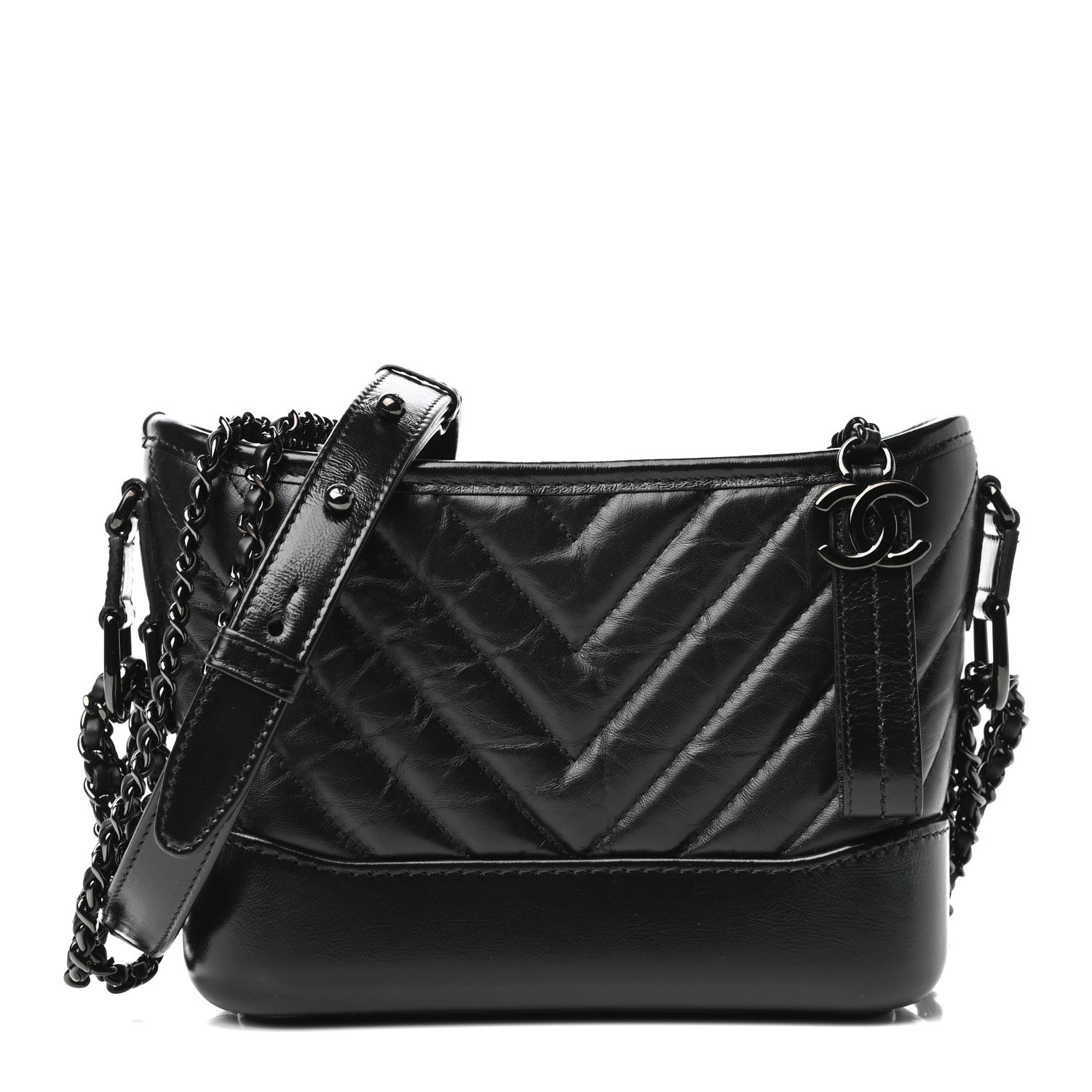 Chanel Aged Calfskin Chevron Quilted Small Gabrielle Hobo So Black 1 of 10
