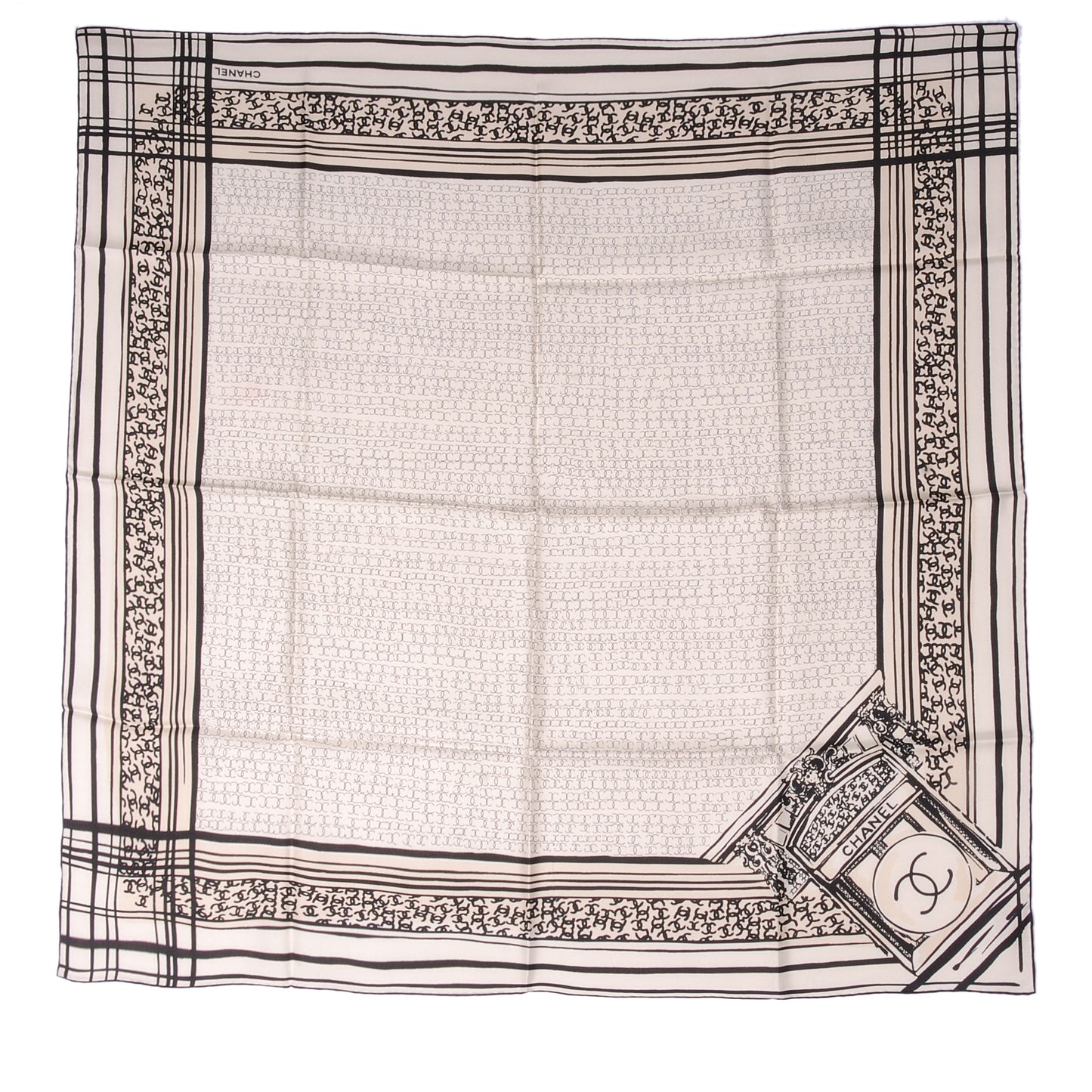 Silk Scarf CC Logo Cream Black