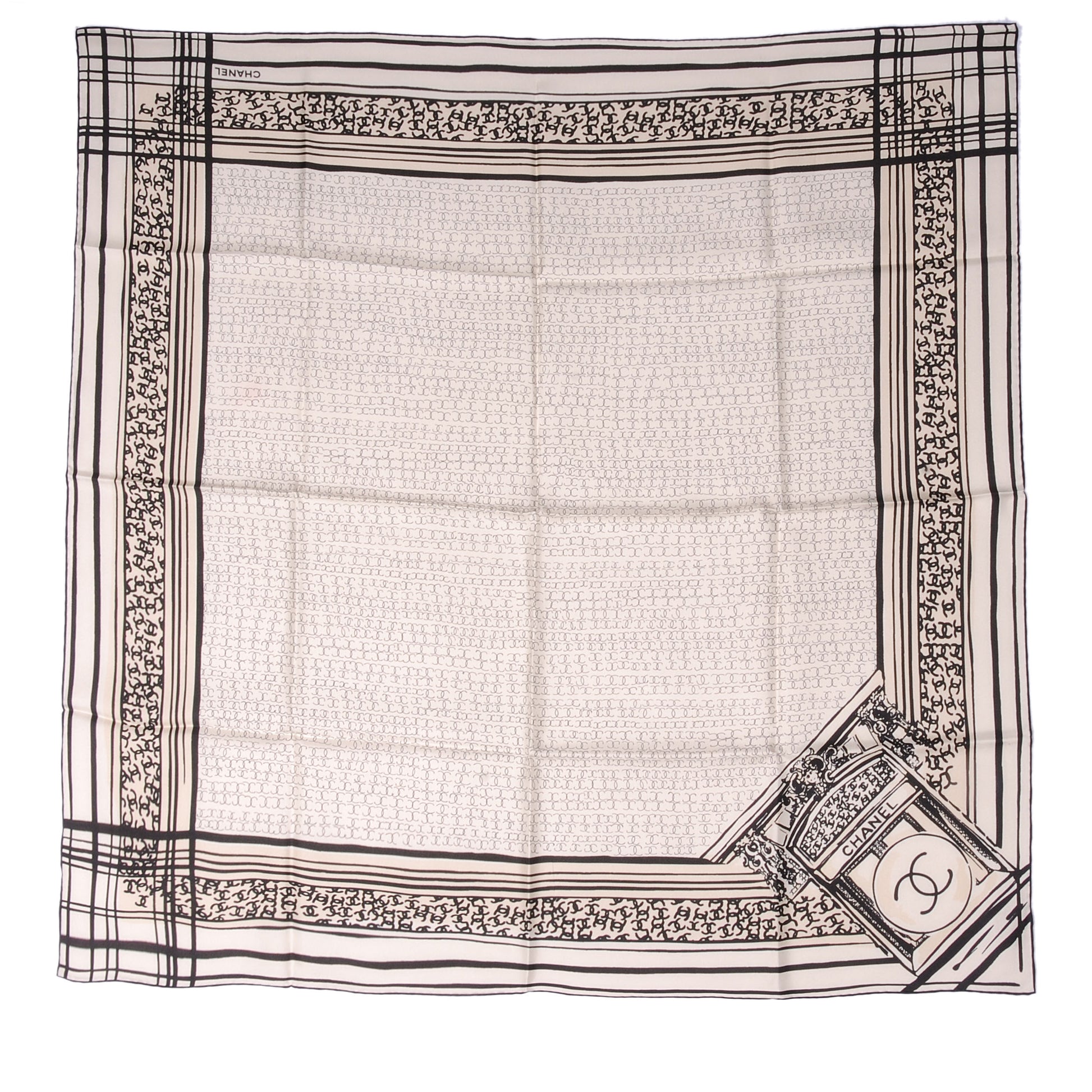 Chanel Silk Scarf CC Logo Cream Black 3 of 5