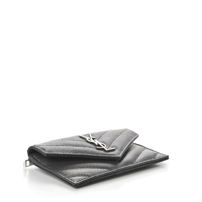 Saint Laurent Grain De Poudre Matelasse Chevron Monogram Compact Wallet Storm 4 of 10