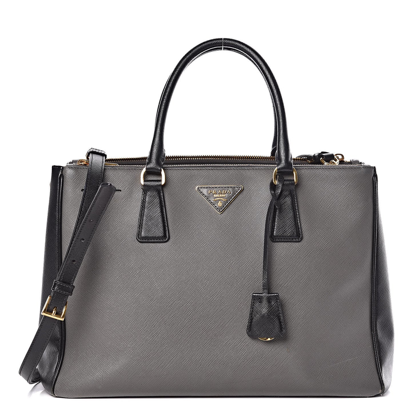 Saffiano Lux Bi-Color Medium Tote Mercurio Black