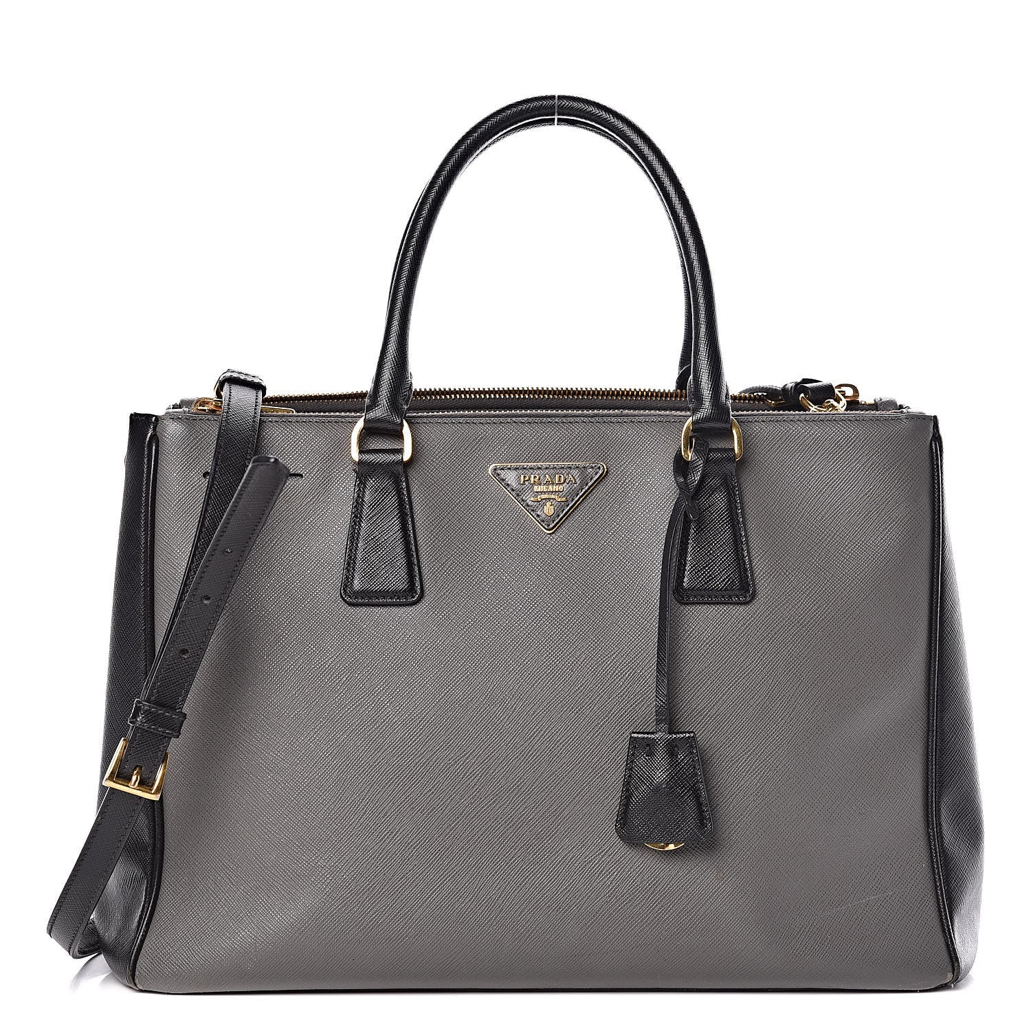 Prada Saffiano Lux Bi-Color Medium Tote Mercurio Black 1 of 21