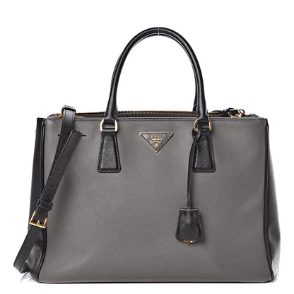 Prada Saffiano Lux Bi-Color Medium Tote Mercurio Black 1 of 21