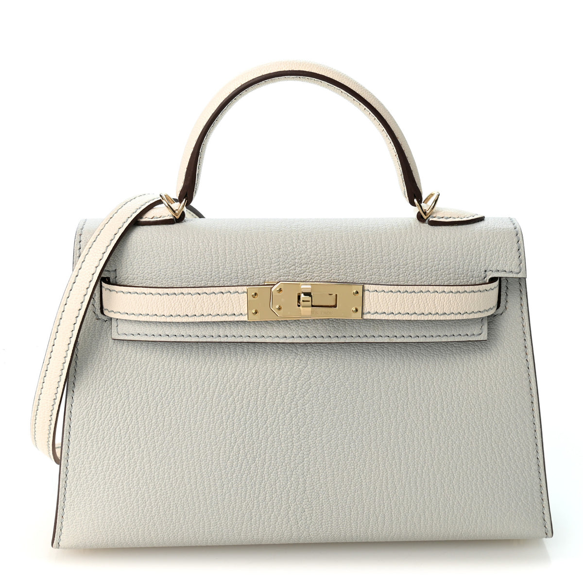 Hermes Chevre Mysore Horseshoe Mini Kelly Sellier 20 Gris Platine Nata 1 of 11