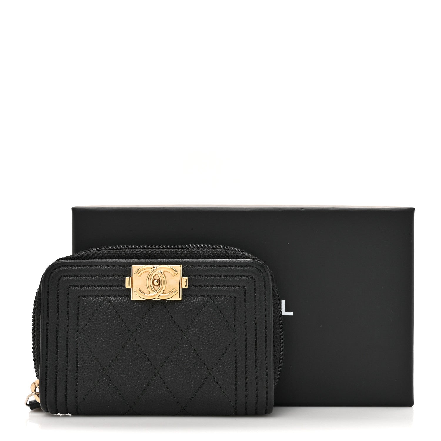 Chanel Caviar Quilted Boy Zip Around Coin Purse Wallet Black 8 of 8