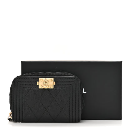 Chanel Caviar Quilted Boy Zip Around Coin Purse Wallet Black 8 of 8