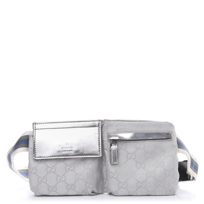 Gucci GG Monogram Web Double Pocket Belt Bag Silver 1 of 8
