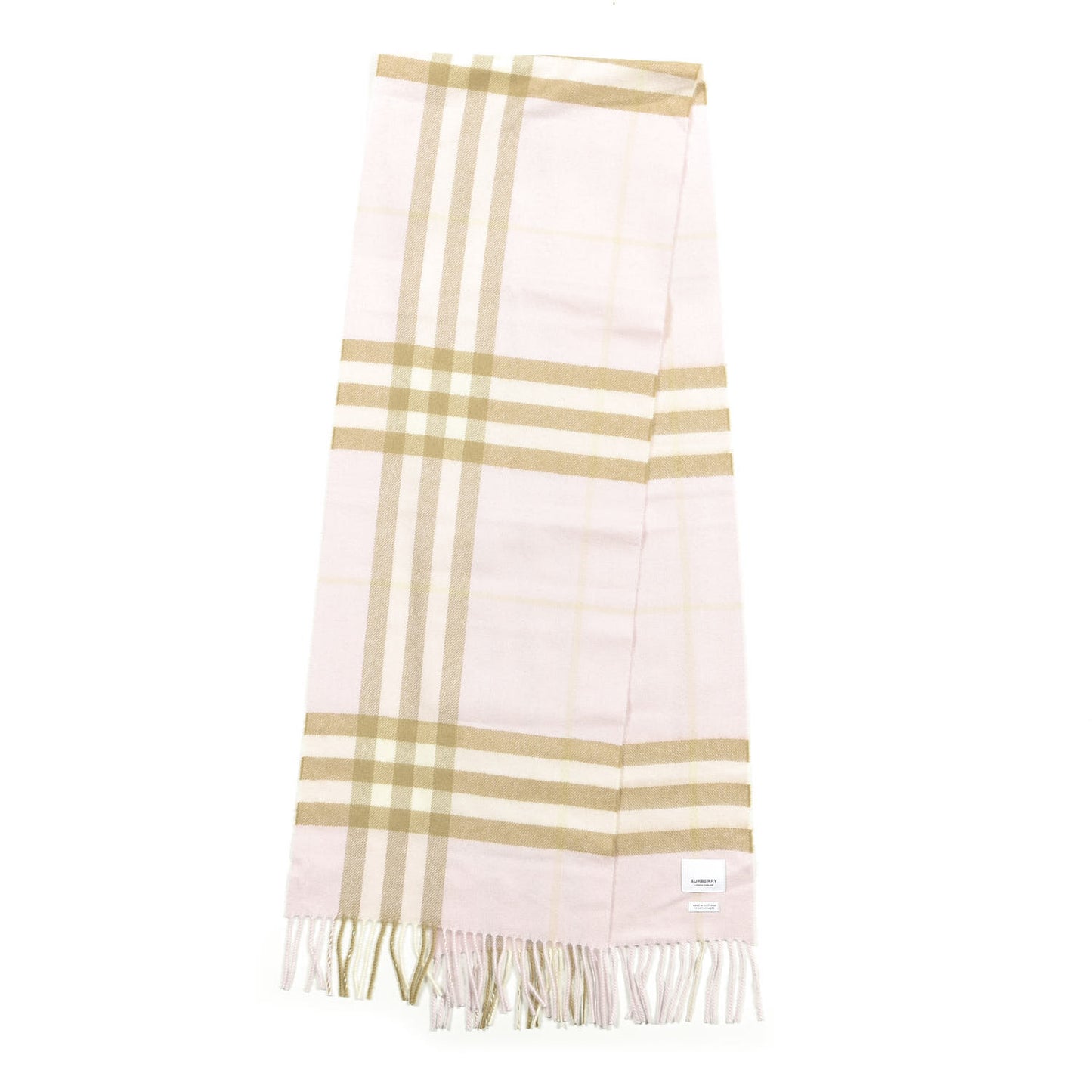 Cashmere Giant Check Fringe Scarf Pink