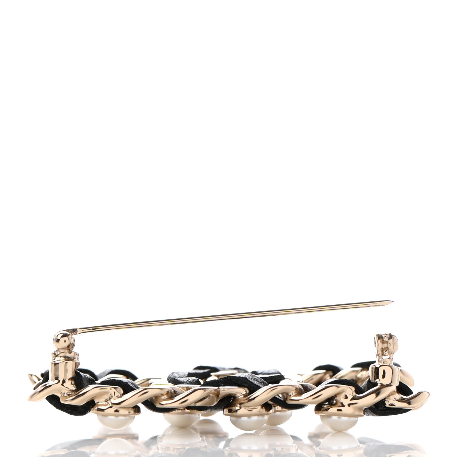 Chanel Lambskin Pearl CC Chain Brooch Black Gold 4 of 5