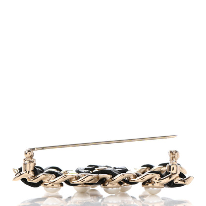 Chanel Lambskin Pearl CC Chain Brooch Black Gold 4 of 5