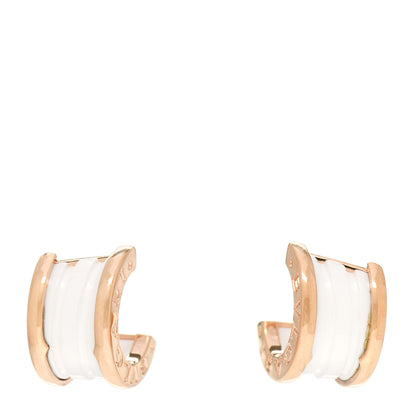 Bulgari 18K Rose Gold White Ceramic B.Zero1 Hoop Earrings 1 of 4