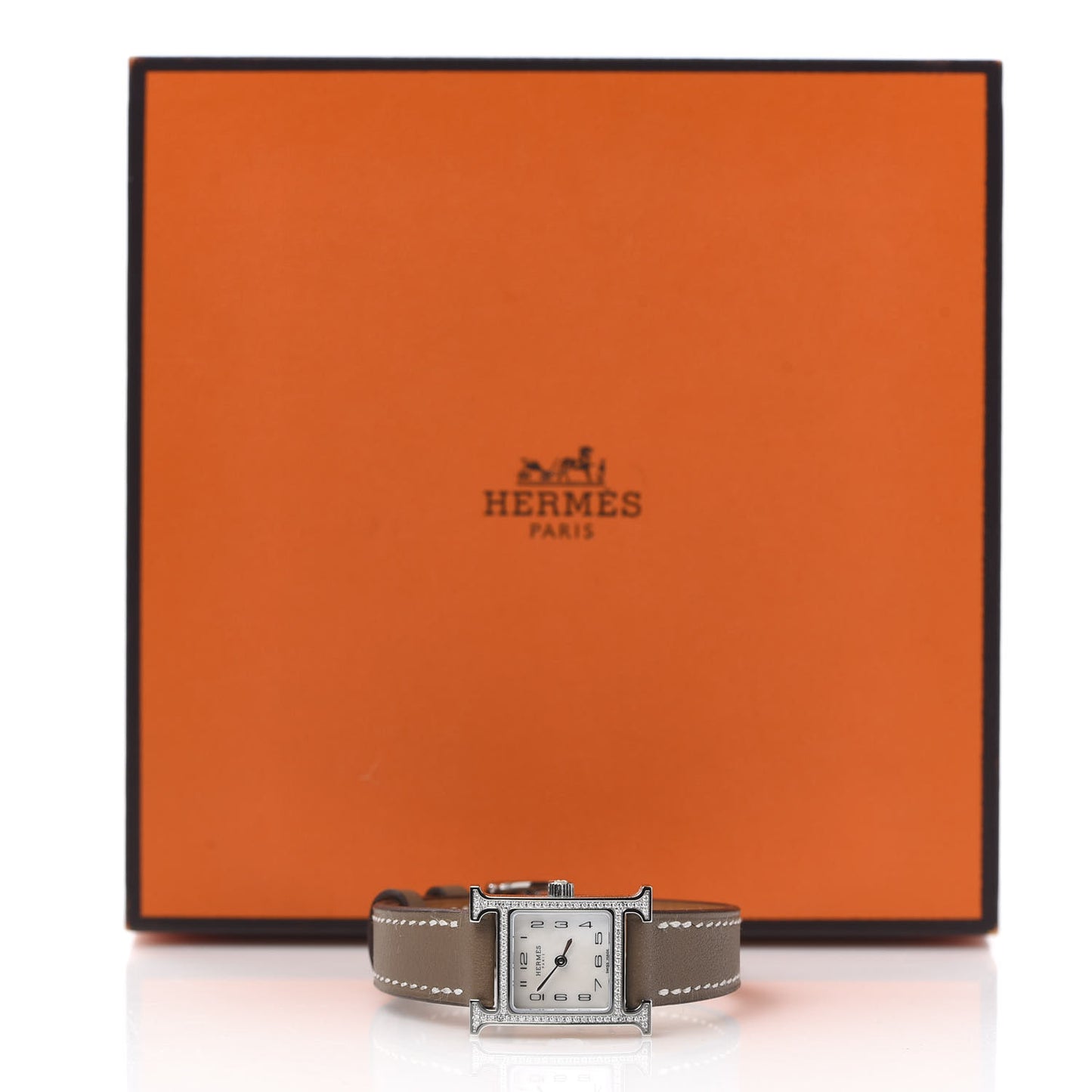 Stainless Steel Swift Diamond Bezel Mother of Pearl 17.2mm Heure H Hour Quartz Watch Etoupe
