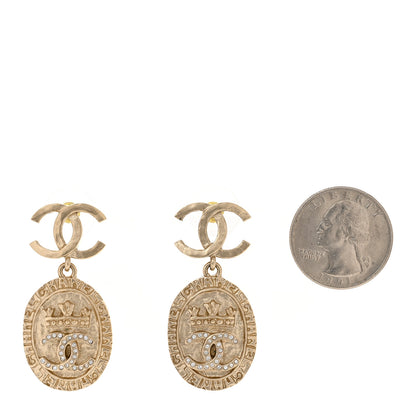 Chanel Crystal CC Medallion Drop Earrings Gold 2 of 4