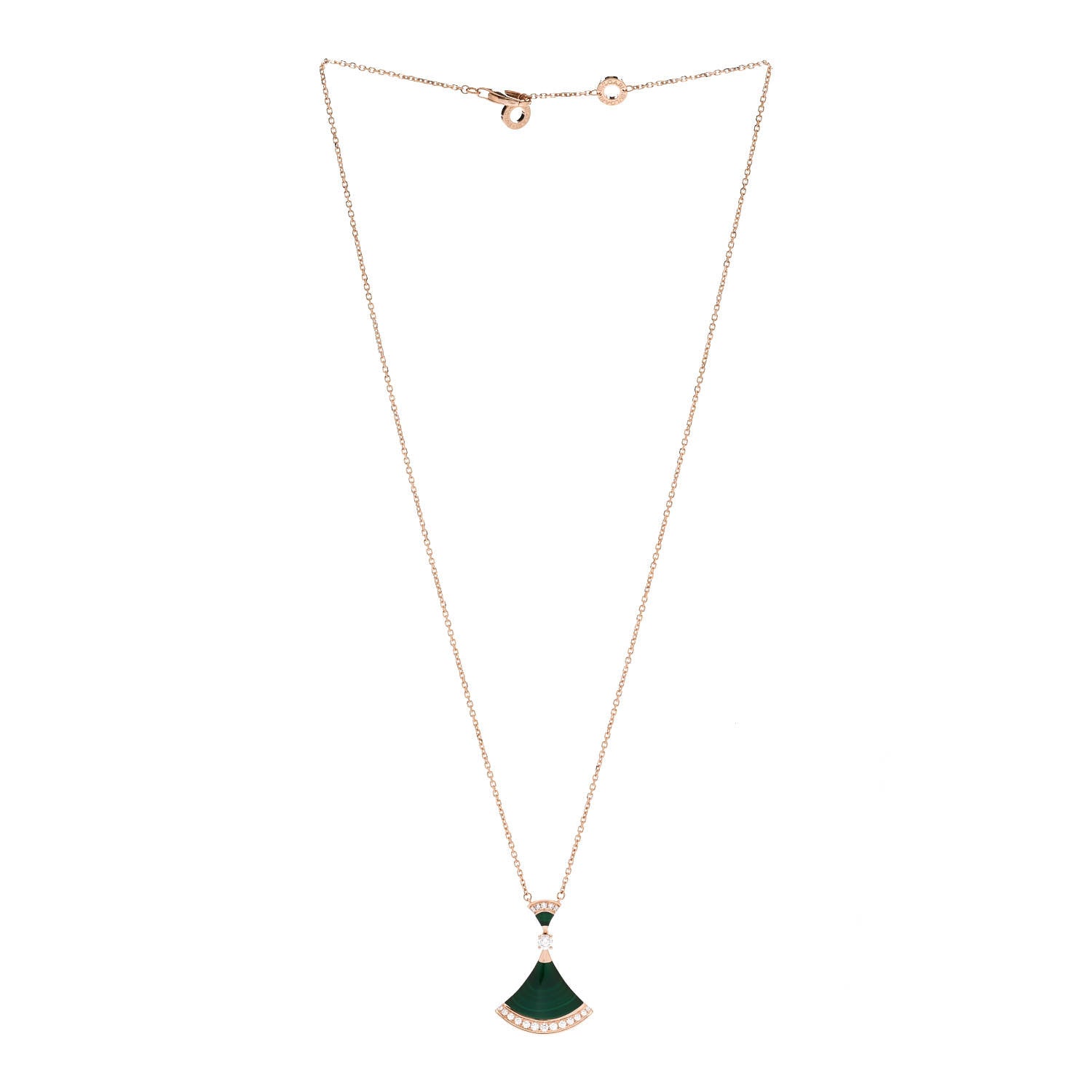 Bulgari 18K Rose Gold Diamond Malachite Divas' Dream Pendant Necklace 3 of 7