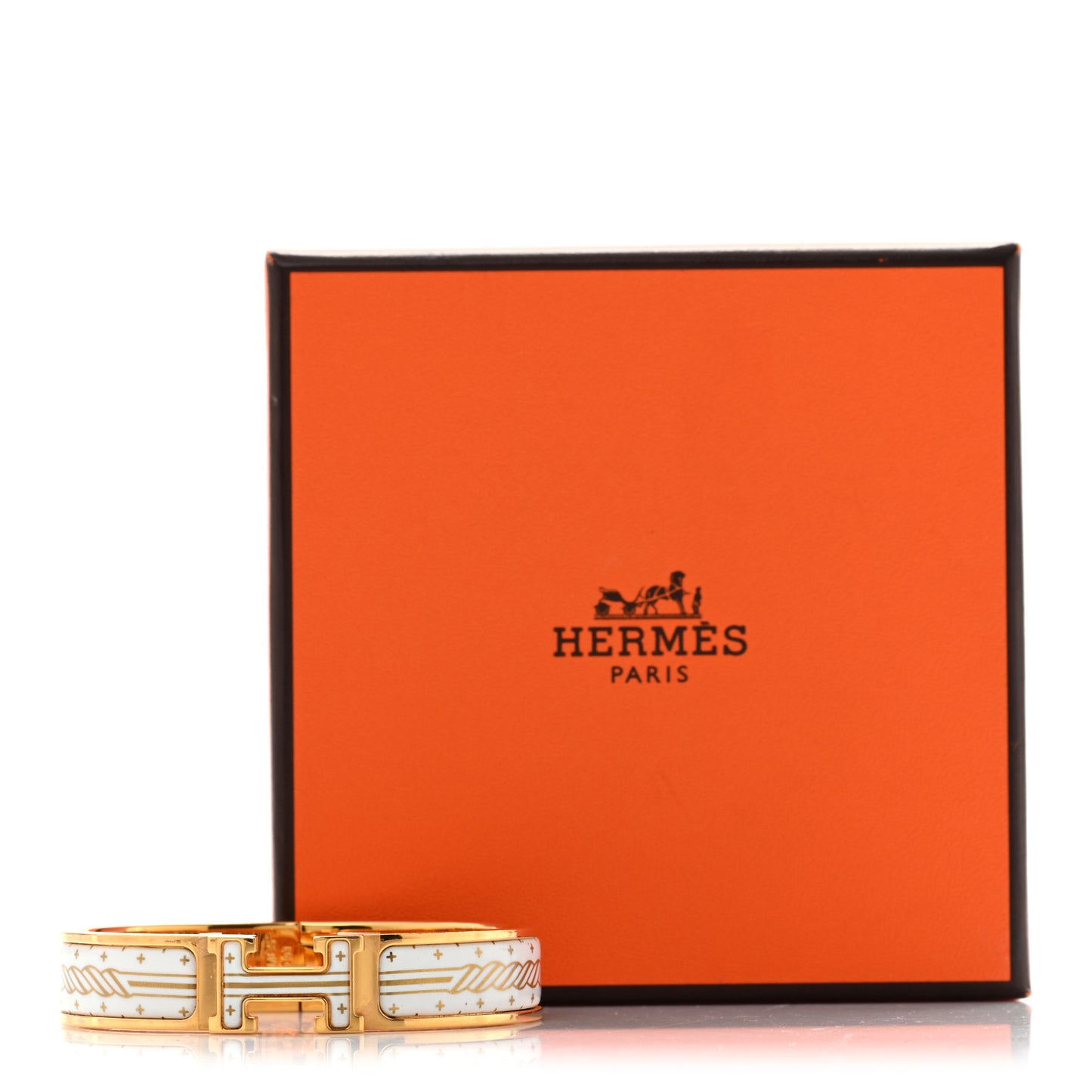 Enamel Printed Quadrige Au Fil Narrow Clic Clac H Bracelet PM Orfevre Jaune Or Blanc