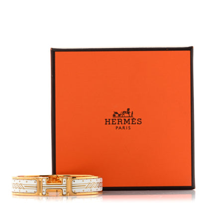 Hermes Enamel Printed Quadrige Au Fil Narrow Clic Clac H Bracelet PM Orfevre Jaune Or Blanc 5 of 5
