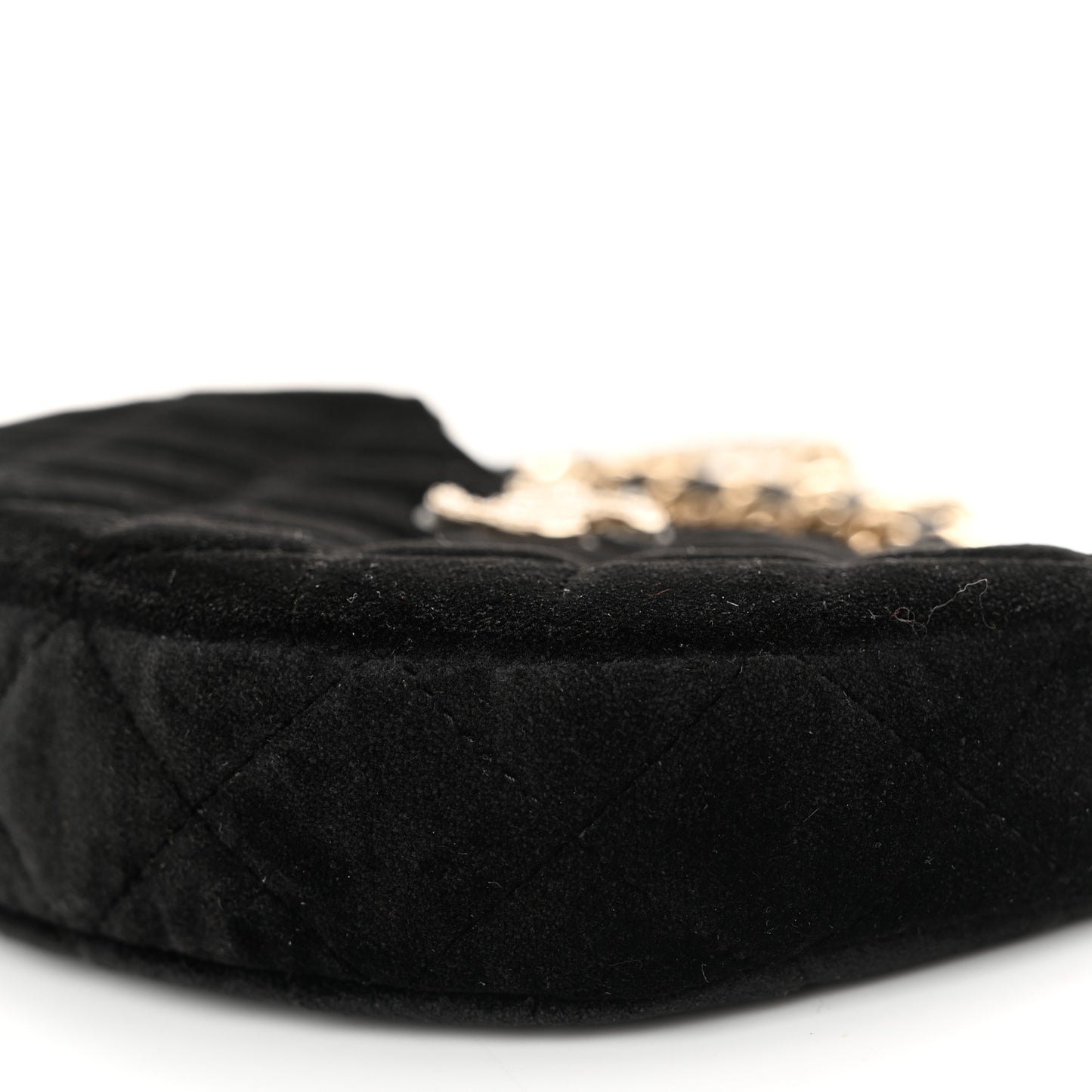 Velvet Crystal Quilted Chain Hobo Black