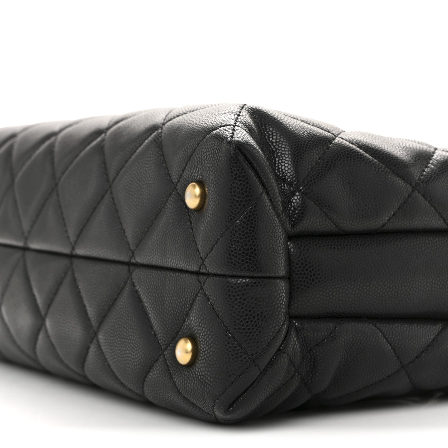 Shiny Caviar Quilted Chain Handle Small Shopping Tote Black