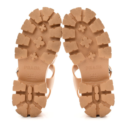 Prada Foam Rubber Metal Triangle Logo Monolith 55mm Cage Sandals 37 Barley 6 of 9