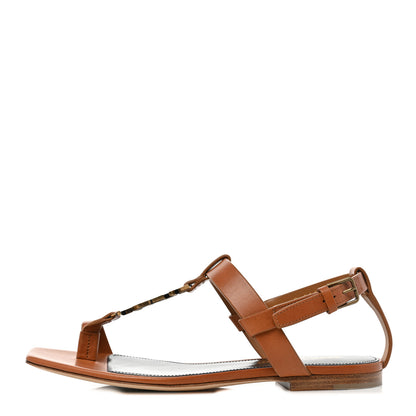 Saint Laurent Calfskin Cassandra Monogram Sandals 35 Brown 1 of 10