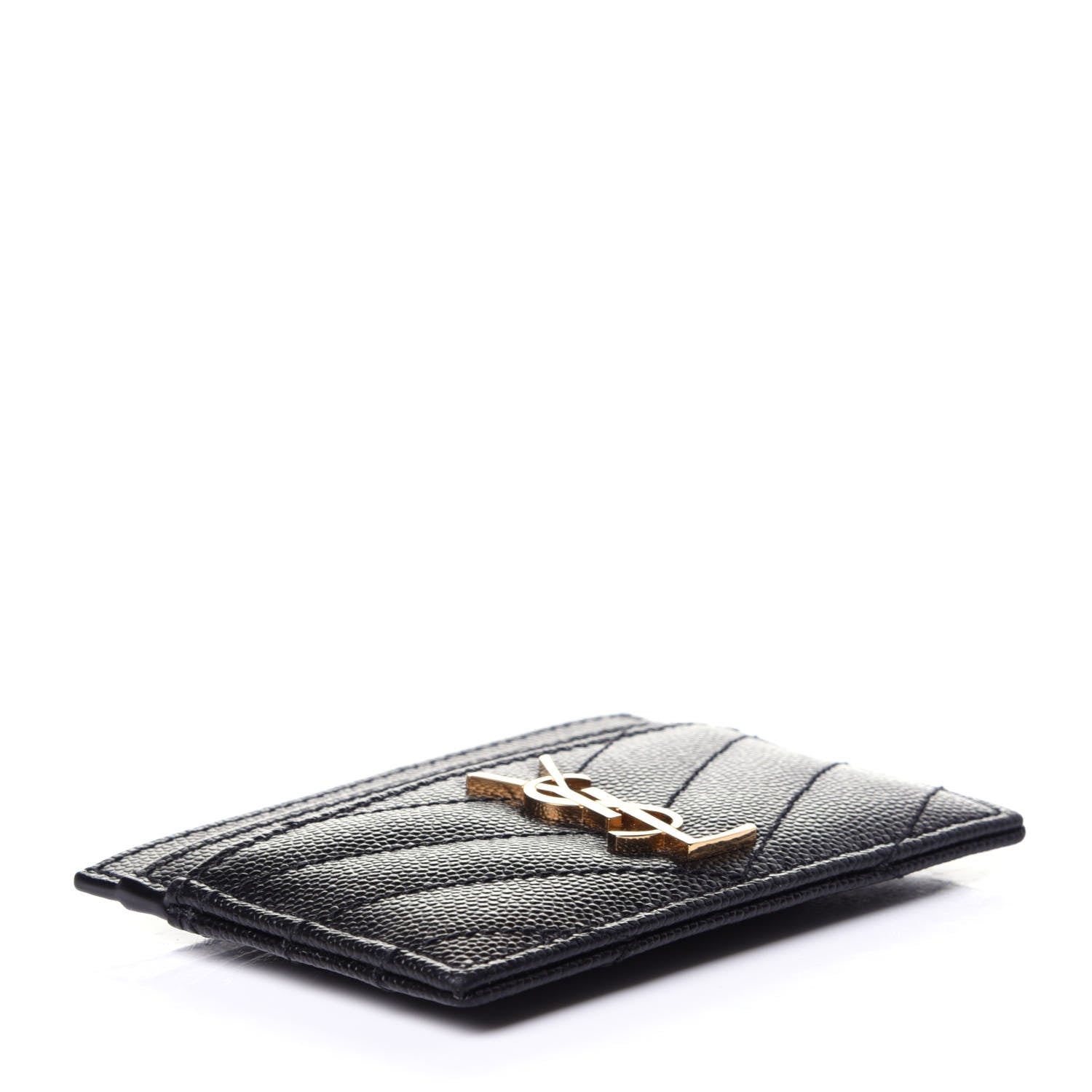 Saint Laurent Grain De Poudre Matelasse Chevron Monogram Credit Card Case Black 4 of 9