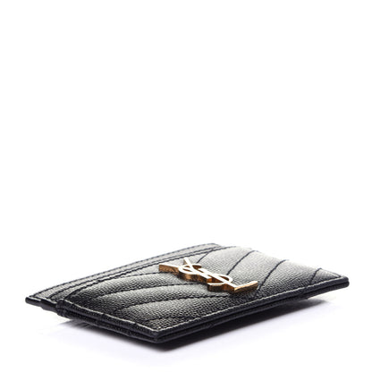 Saint Laurent Grain De Poudre Matelasse Chevron Monogram Credit Card Case Black 4 of 9