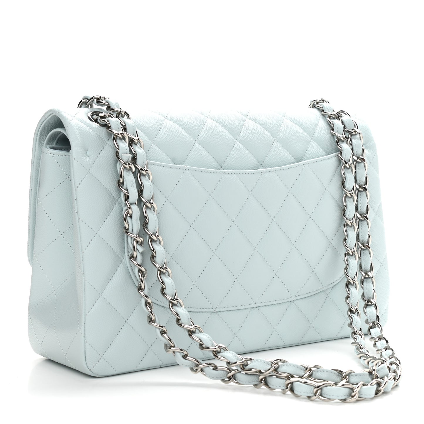 Caviar Quilted Jumbo Double Flap Light Blue