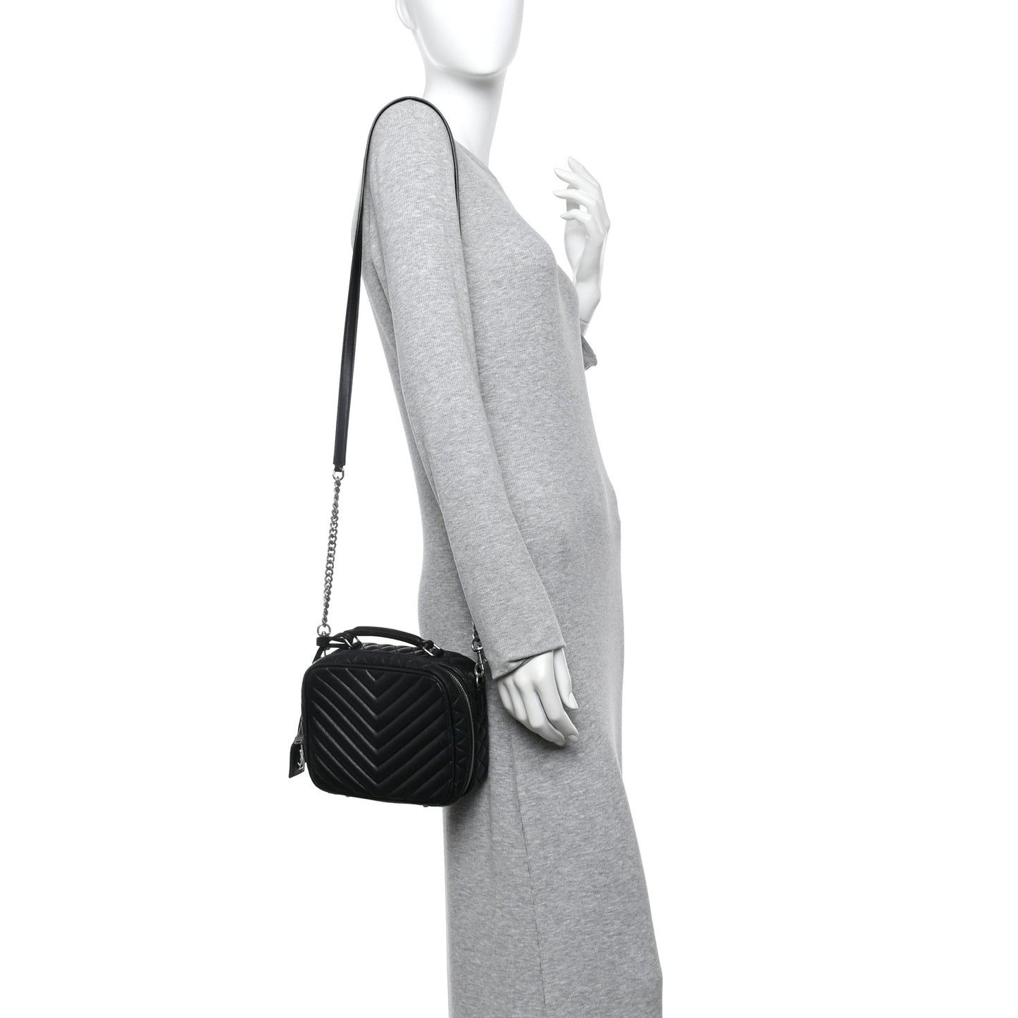 Lambskin Matelasse Chevron Lunchbox Bag Black