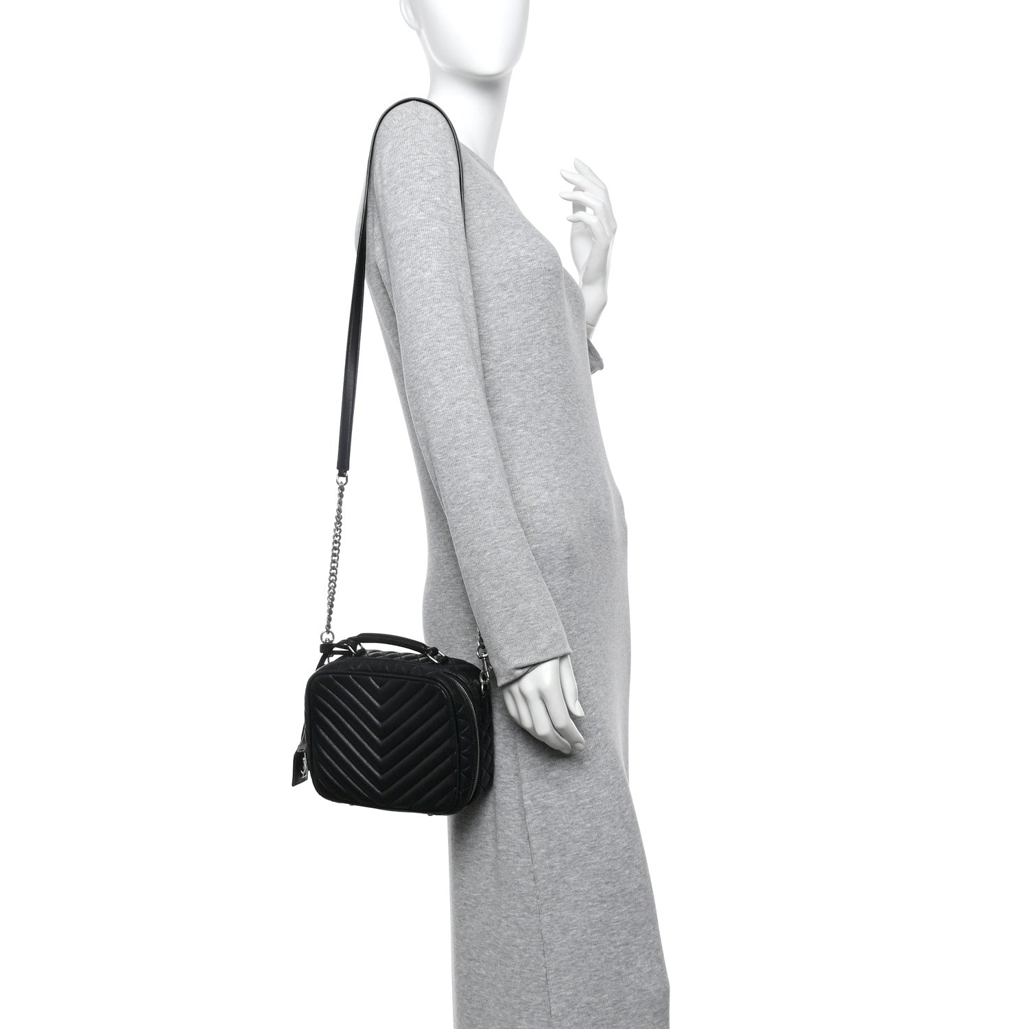 Saint Laurent Lambskin Matelasse Chevron Lunchbox Bag Black 2 of 9