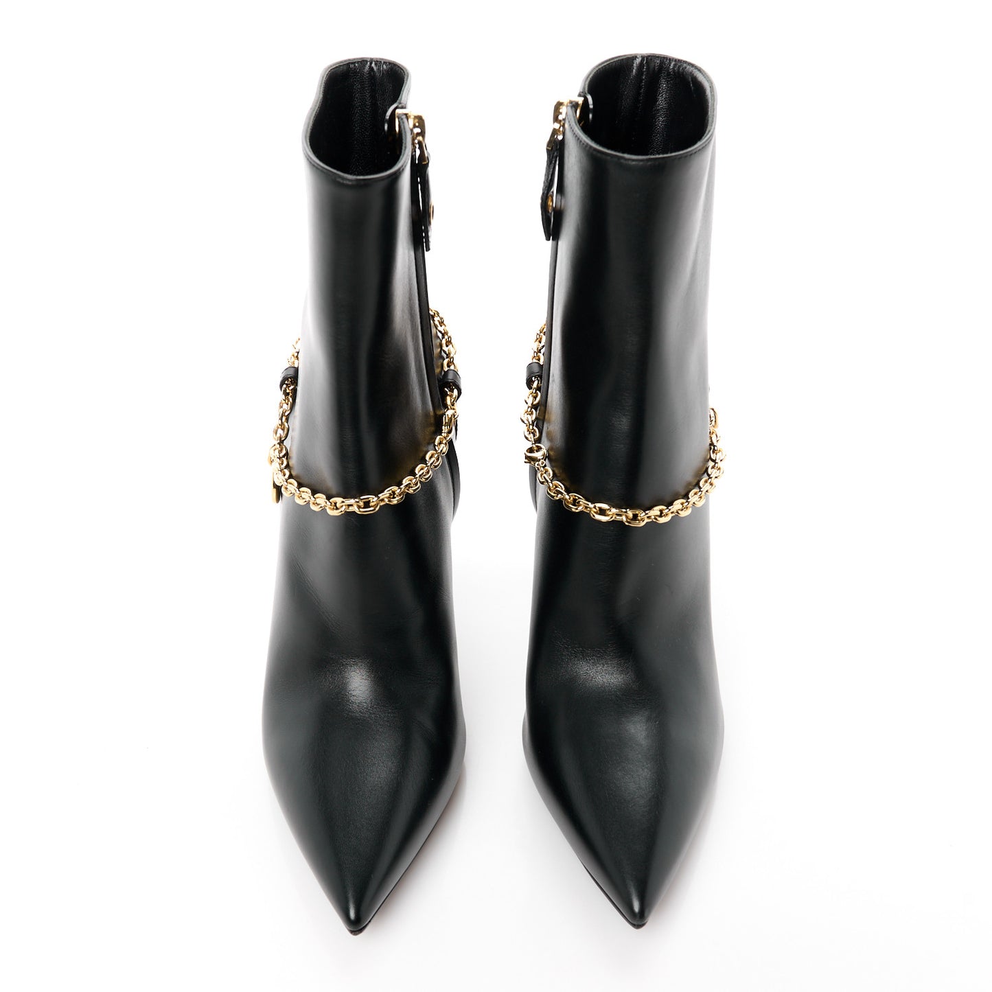 Calfskin Mansion Chain Ankle Boots 38.5 Black