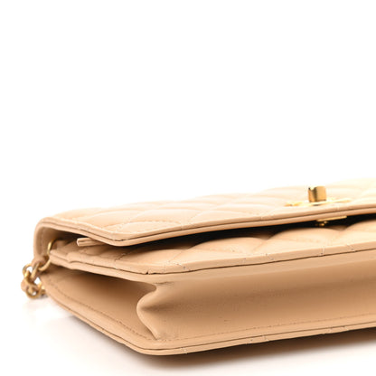 Chanel Lambskin Quilted CC Pearl Crush Wallet on Chain WOC Beige 9 of 11