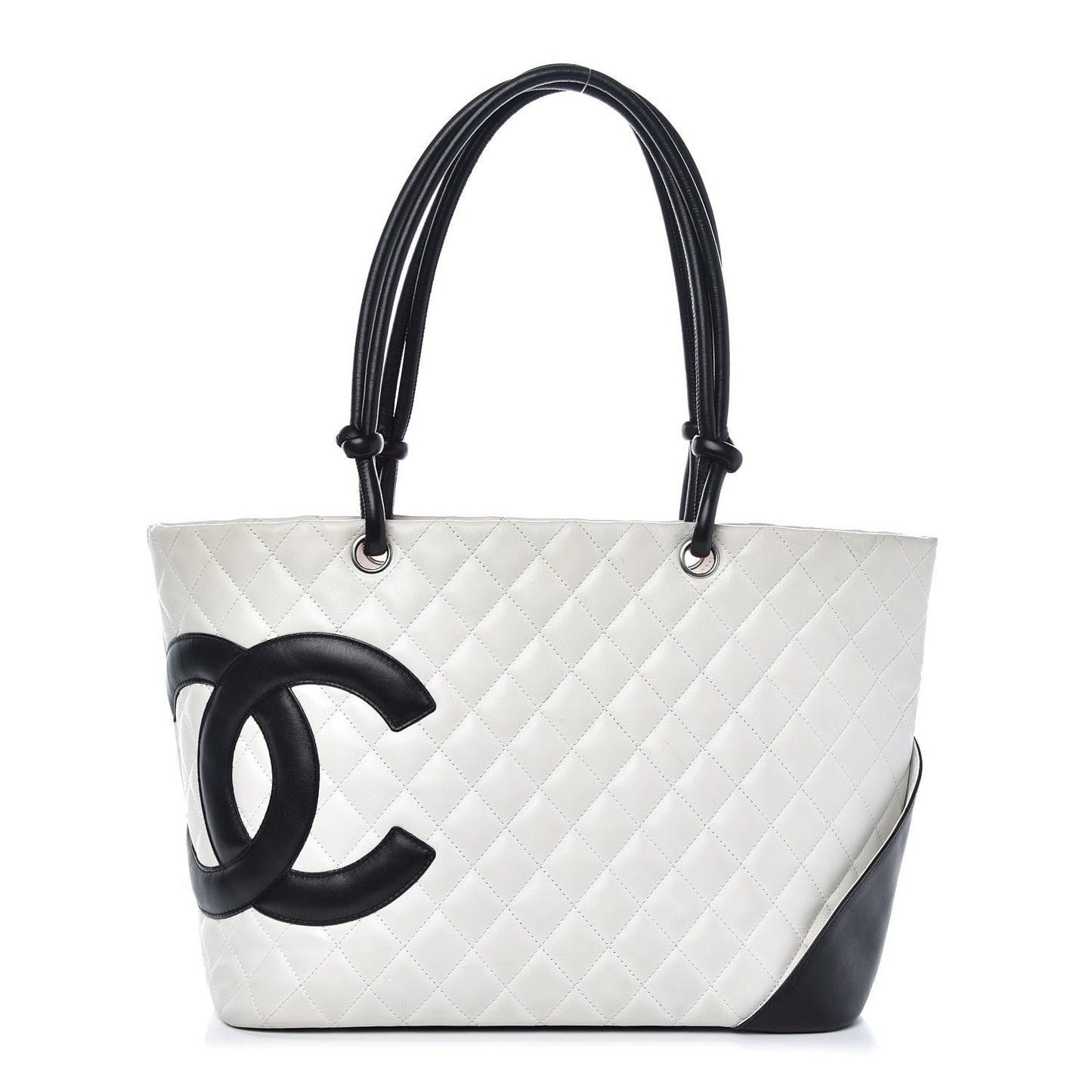 Calfskin Quilted Large Cambon Tote White Black