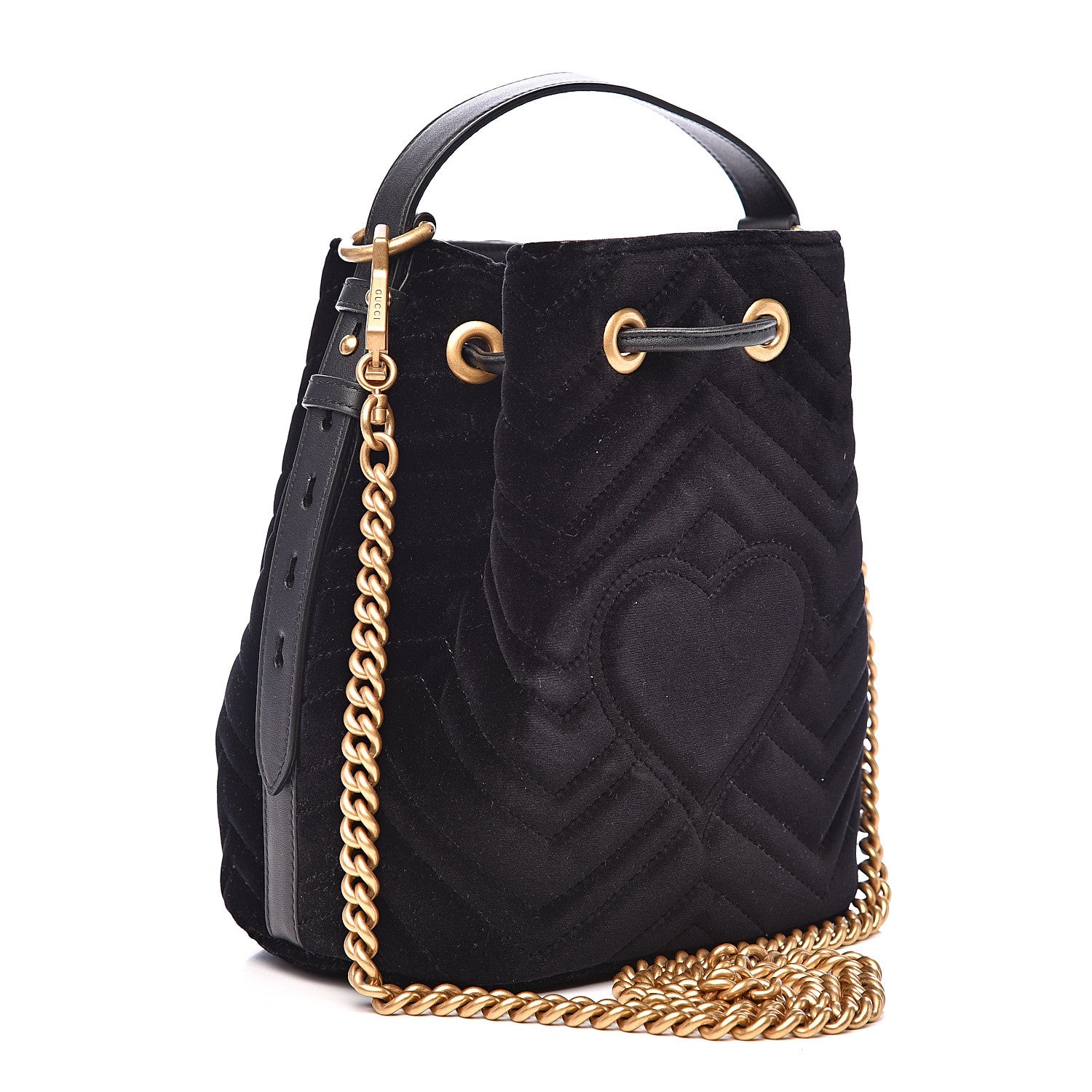 Gucci Velvet Matelasse GG Marmont Bucket Bag Black 3 of 10