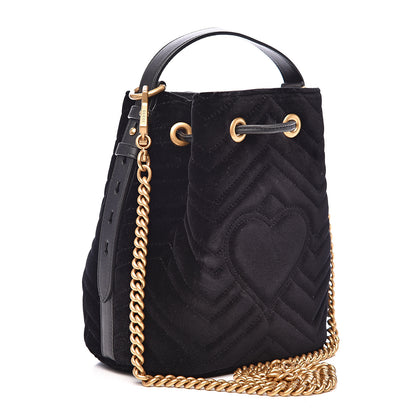 Gucci Velvet Matelasse GG Marmont Bucket Bag Black 3 of 10
