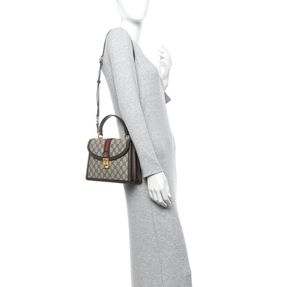 Gucci GG Supreme Monogram Textured Dollar Calfskin Web Small Ophidia Padlock Top Handle Bag Beige Ebony New Acero 2 of 13