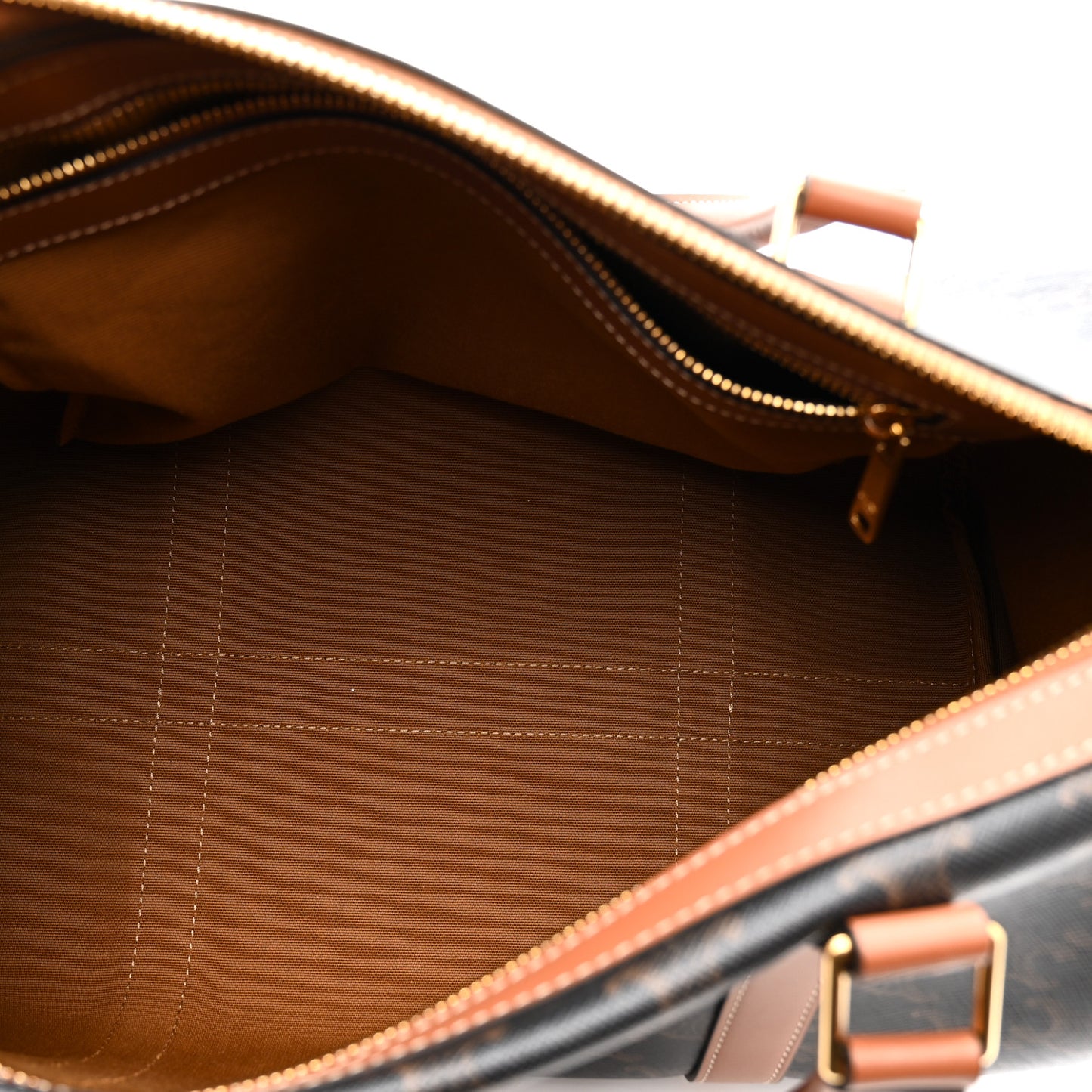 Triomphe Canvas Calfskin Large Boston Bag Tan